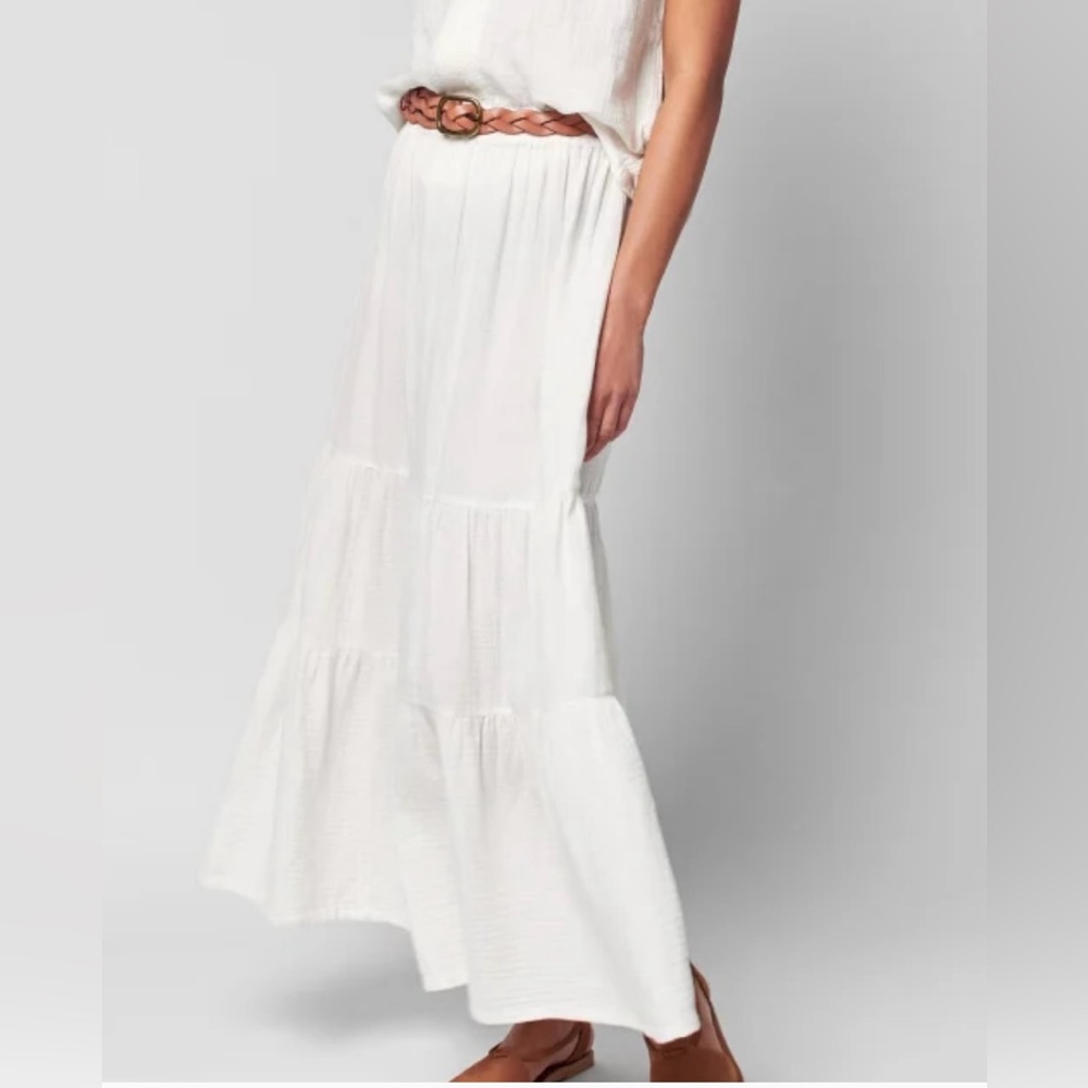 Faherty White Tiered Maxi Skirt
